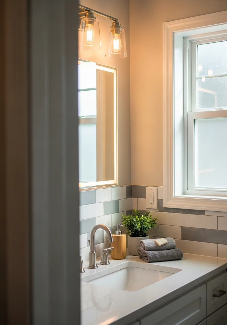A Waldorf bathroom featuring a renovated vanity, new tile work, and updated fixtures.